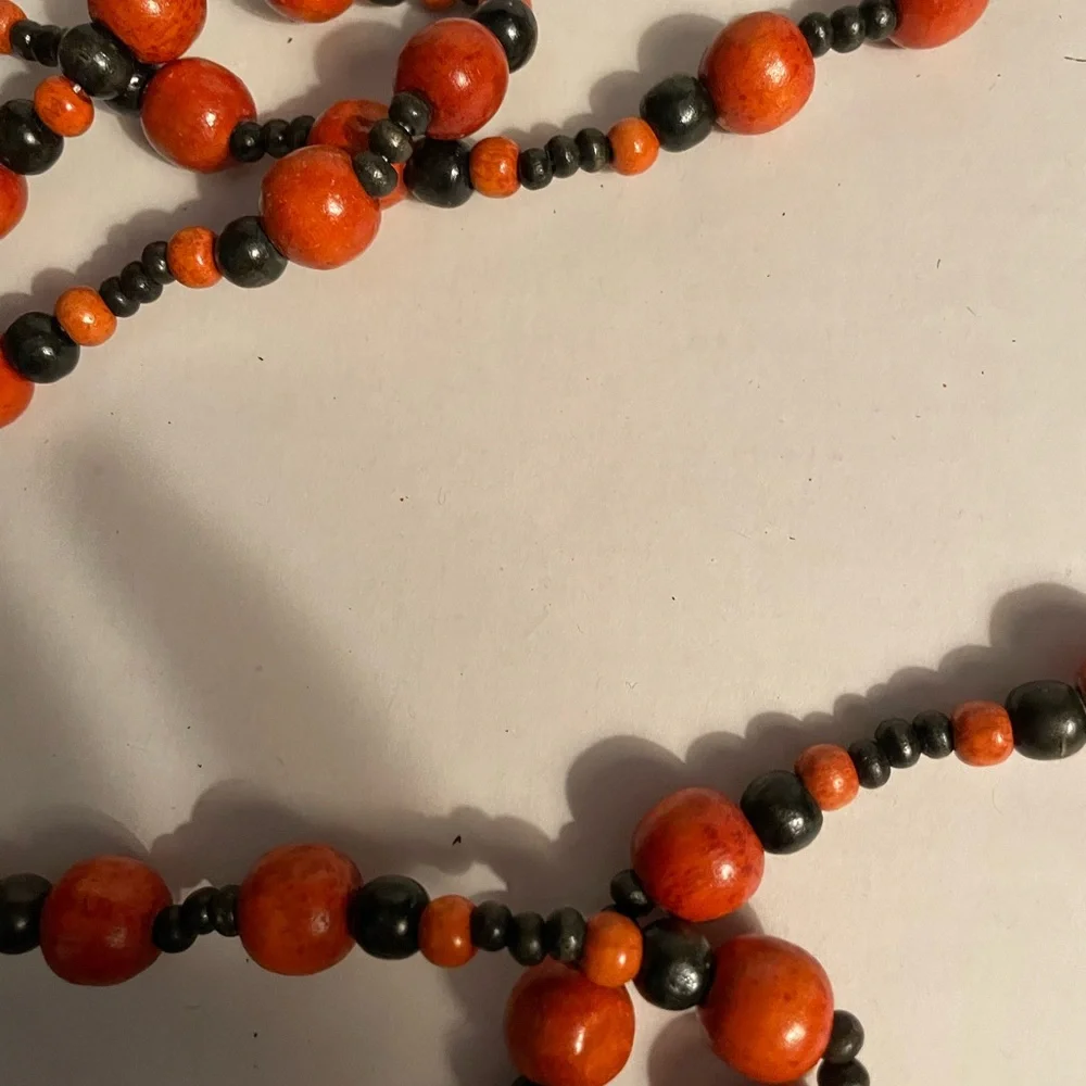 Bead Garlands for Decorating Tree/Tabletop/Mantel. Set of 2. Orange/Black